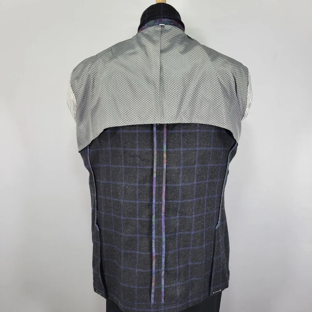 Westport Men's Sport Coat Blazer Two Button Flannel Charcaol Blue Plaid Wool 52R